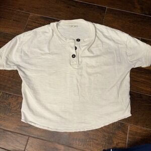 Madewell Cream Textured Cotton Blend Henley cropped T Shirt Top Women Size Small